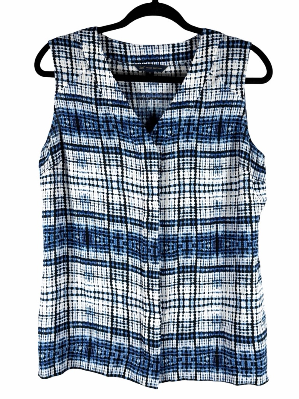 Brooks Brothers 346 Geometric Design Blue Sleeveless Tunic Blouse Size 12